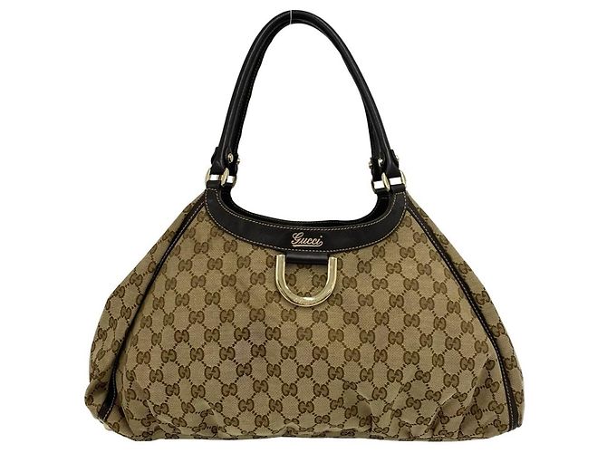 mala Tote Gucci em lona e couro castanho Marrom