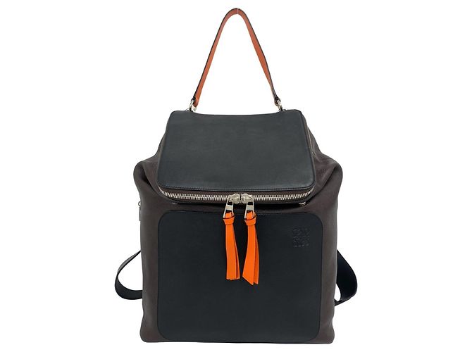 Loewe Goya Anagram Logo Calf Leather Backpack Brown Black Orange