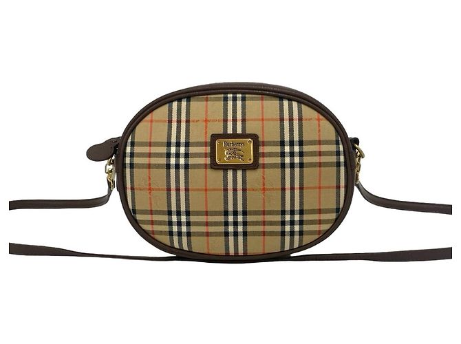 Borsa a tracolla Burberry Nova Check in tela e pelle Marrone Beige