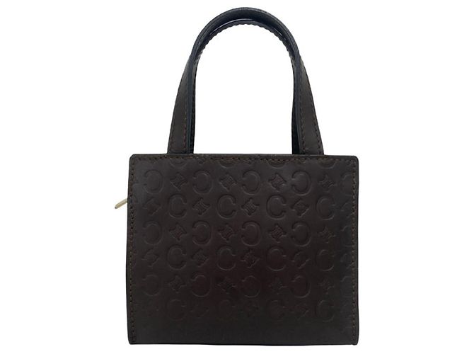 Céline Celine Vintage C Macadam Pattern Leather Handbag Brown