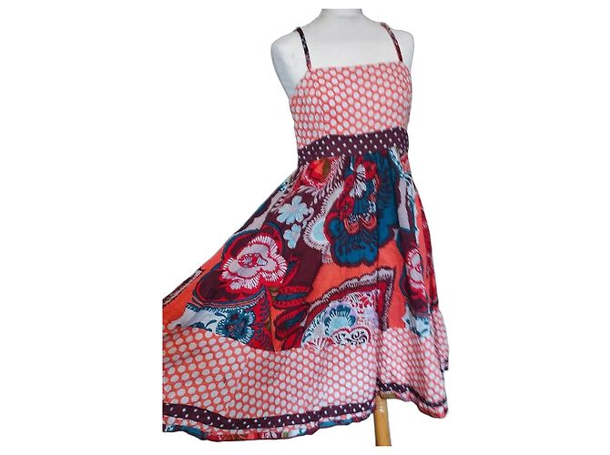 Rene Derhy Vestido de verano Derhy Preppy Dotties de algodón Castaño Blanco Roja Azul Multicolor Naranja