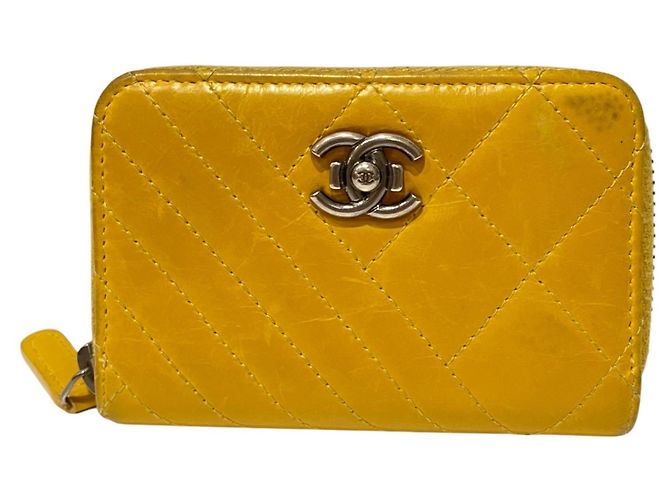 Chanel Matelassé Card Case in Yellow Leather