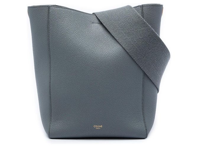 Céline Borsa Secchiello Seau Sangle Celine Small in Pelle di Vitello Grana Gris Marrone Grigio antracite