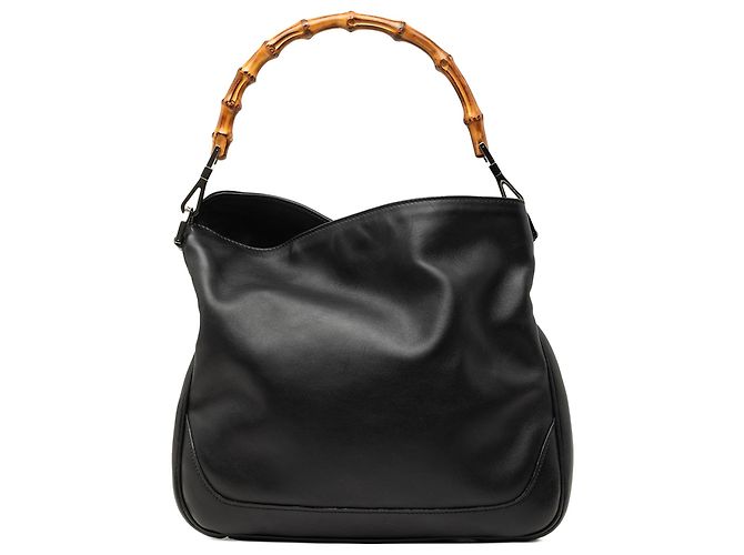 Bolsa Satchel Gucci em couro de bezerro preto com Bamboo e Web