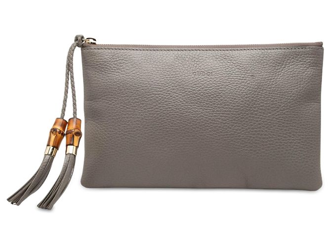 Bamboo Clutch Gucci in pelle di vitello grigia con bambù Marrone Grigio antracite