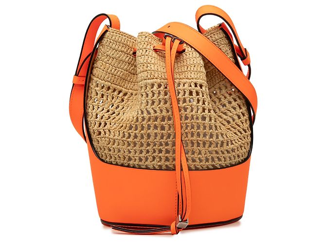 Borsa a secchiello Balloon LOEWE Small in rafia e vitello Beige