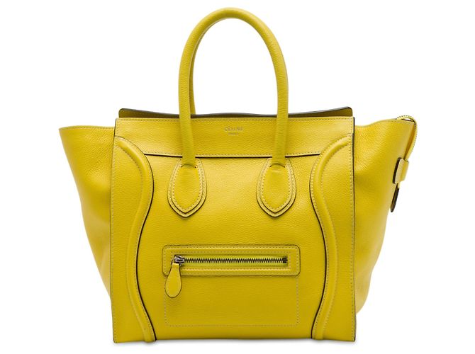 Céline Celine Mini Luggage Tote em couro de bezerro granulado amarelo