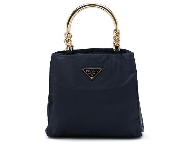Prada Blue Tessuto Metal Handle Bag Navy blue