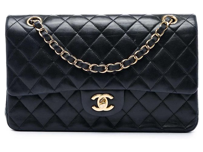 Chanel Black Medium Classic Lambskin Double Flap Nero