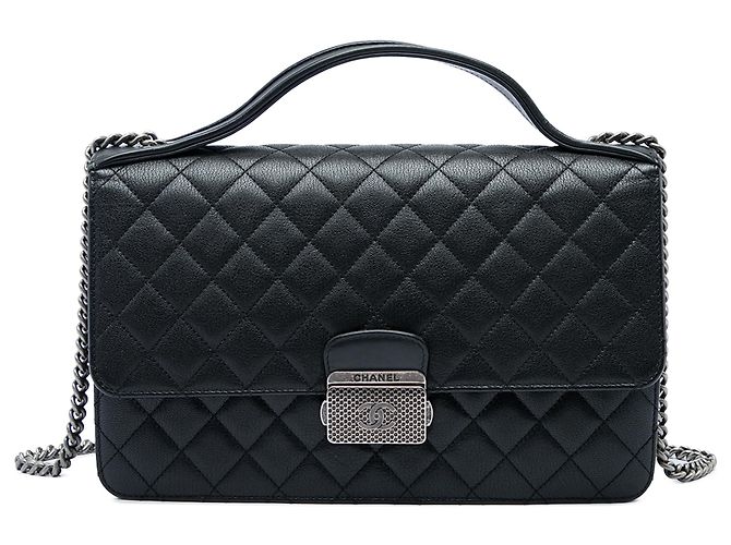 Chanel Black Medium Quilted Goatskin CC University Flap Noir