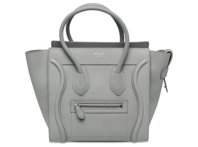 Céline Celine Sac Cabas Luggage Micro en Veau Gris Marron