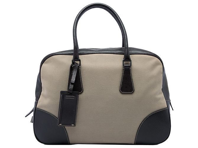Bolsa Bauletto Prada em lona Canapa bege com acabamento em Cinghiale