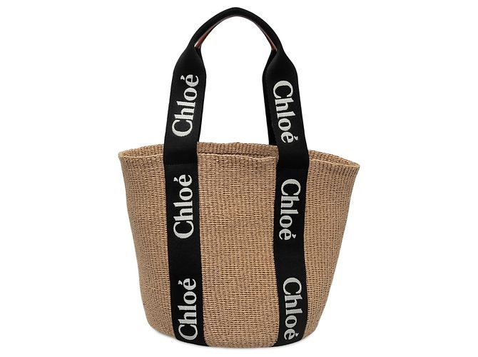 Panier Cabas Woody Large en Raphia Beige Chloé