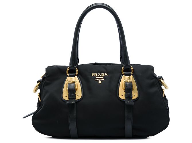 Bolsa Satchel Prada em Tessuto com acabamentos em couro de bezerro macio preto