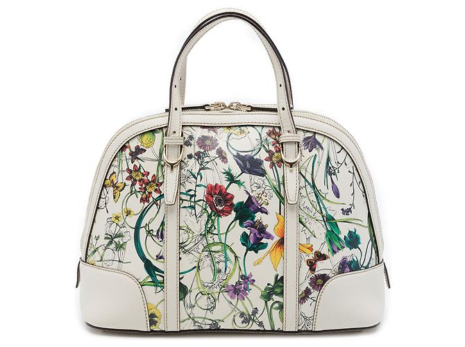 Bolsa Gucci Flora Nice Dome Small em couro branco