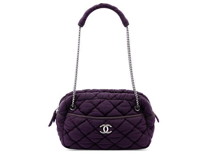 Bolsa de Ombro Chanel Bubble em Nylon Acolchoado Roxo
