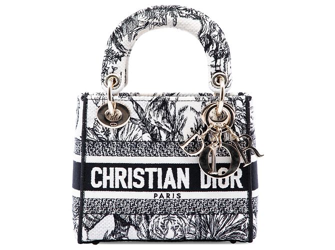 Dior White Mini Embroidered Canvas Toile De Jouy Lady D Lite Blanc Écru