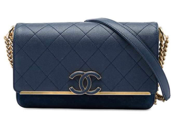 Chanel Blue CC Stitched Caviar and Suede Lady Coco Flap Bleu Bleu foncé