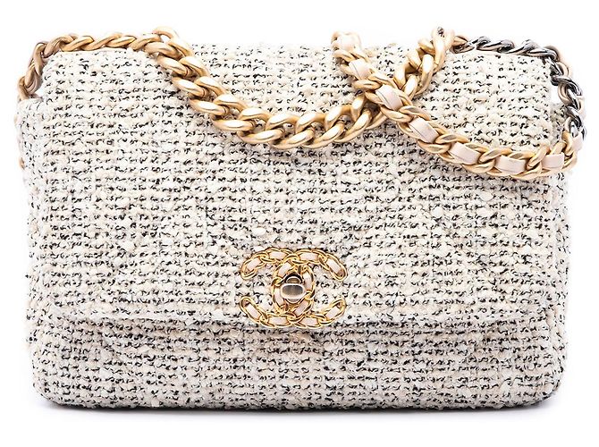 Chanel Brown Medium Tweed 19 Flap Castaño Beige