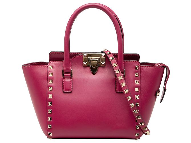 Sac cabas Valentino Rockstud Mini en cuir rose avec doubles anses