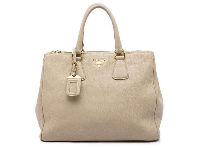 Sac cabas convertible Prada Beige Vitello Daino à double zip