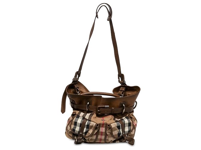 Bolsa Bromley Burberry em lona House Check bege e couro de bezerro