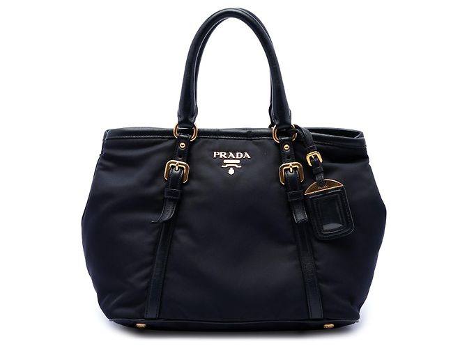 Bolsa Satchel Prada em Tessuto com acabamentos em couro de bezerro macio preto