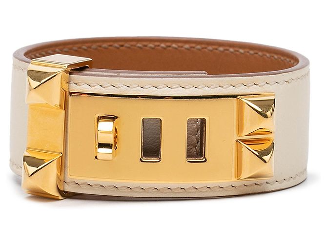 Pulseira Collier de Chien Hermès em Swift castanho e banhado a ouro Marrom Bege