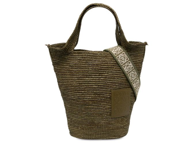 LOEWE Mini Raffia Slit Satchel in Grün Olivgrün