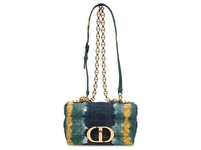 Bolsa Dior Caro Small em denim verde tie dye Cannage