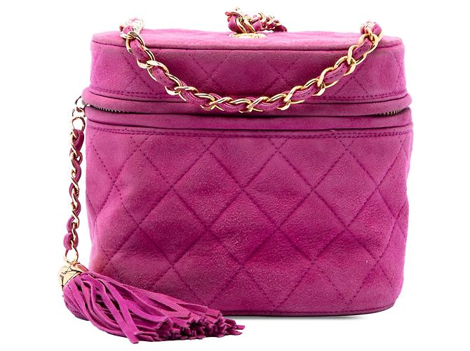 Bolsa Vanity Chanel em camurça acolchoada roxa com tassel Roxo