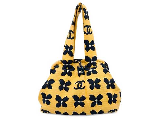 Borsa Chanel Yellow CC Printed Canvas Floral Frame Giallo