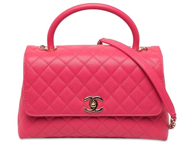 Coco Handle Borsa Chanel Coco Top Handle Small in pelle caviar matelassé rosa