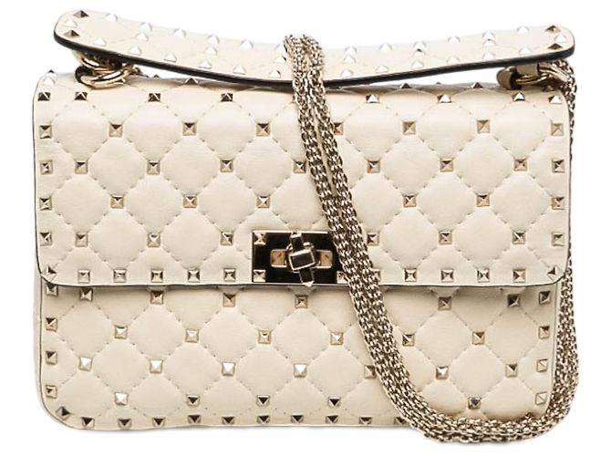 Bolsa Satchel Valentino Rockstud Spike em Nappa Branca Medium Branco