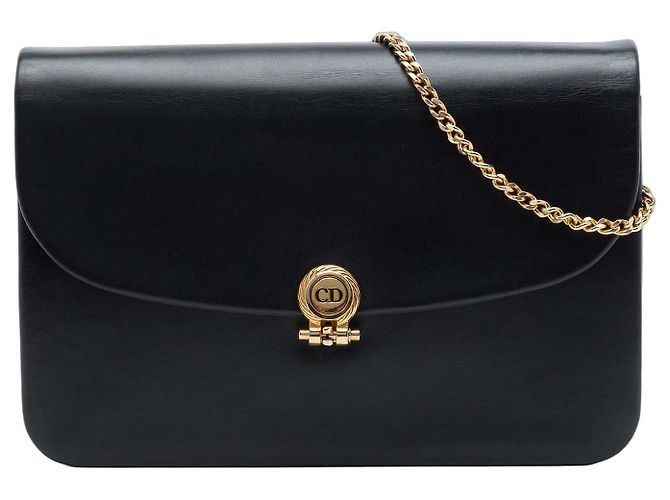 Borsa a tracolla Dior in pelle nera con catena Nero