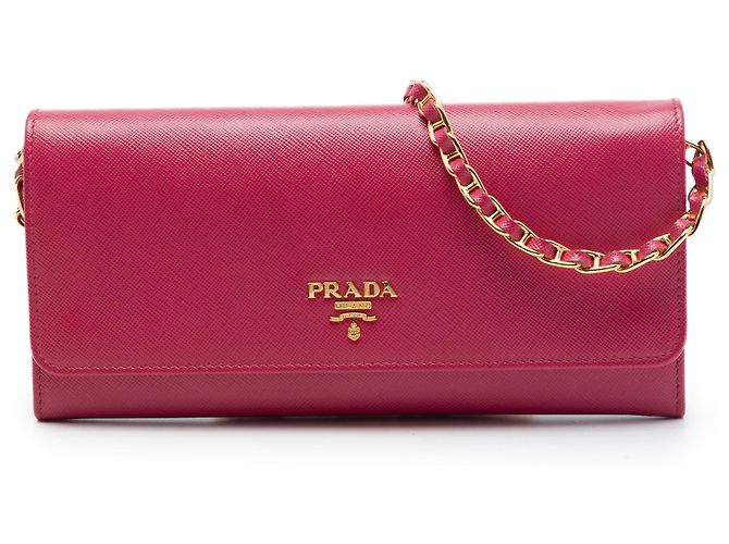 Prada Pink Saffiano Wallet On Chain