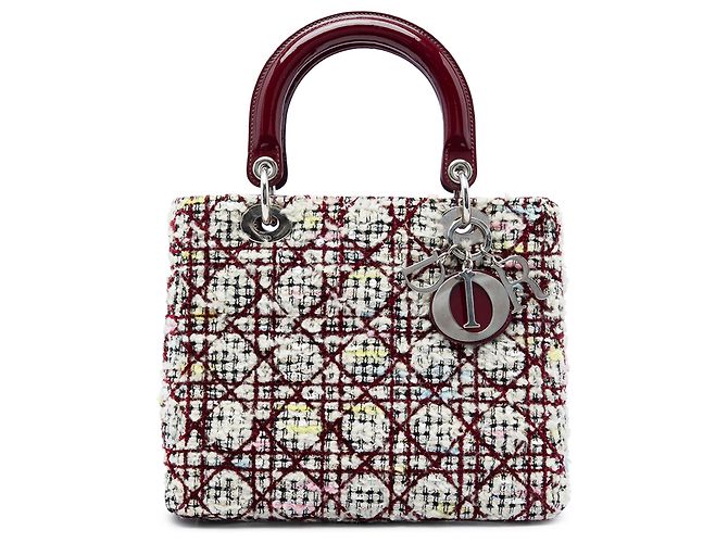 Dior Red Medium Tweed Cannage Lady Dior Rot Bordeaux