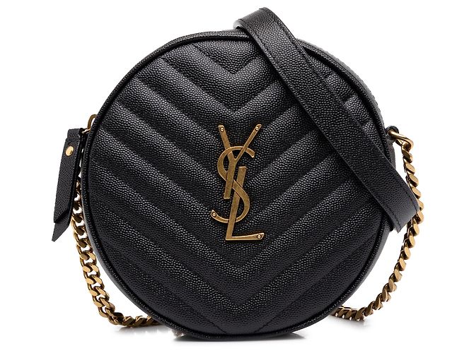 Autre Marque Borsa Camera Saint Laurent in pelle Grain De Poudre nera con chevron e vinile Nero