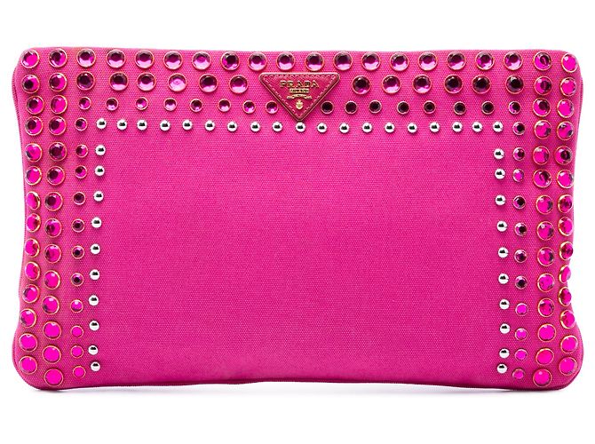 Clutch Prada Pink Canvas Canapa Bijoux Rosa