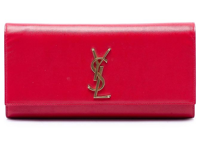 Autre Marque Clutch Saint Laurent Red Grain de Poudre Monogram Cassandre Rosso