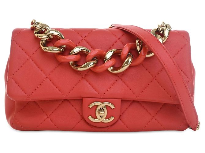 Chanel Red Small Lambskin Elegant Chain Single Flap Rouge