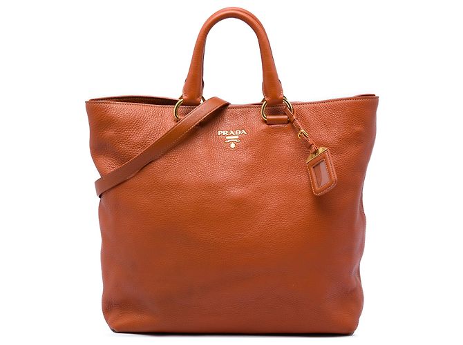 Sac cabas convertible ouvert Prada Orange Vitello Daino