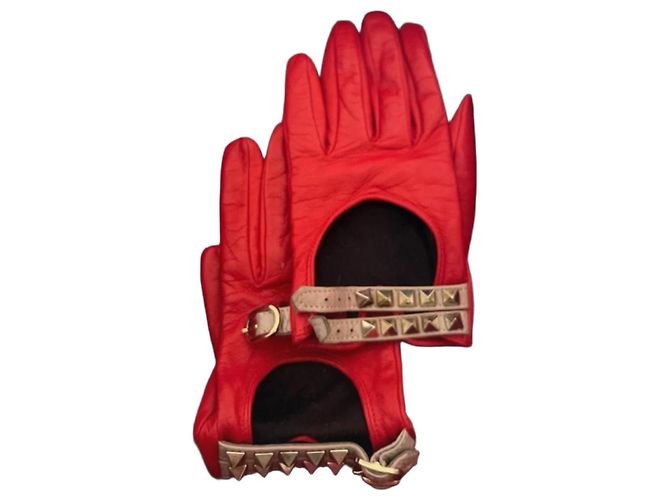 Luvas Valentino Rockstud em couro vermelho