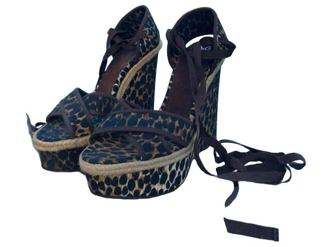 Sandales compensées imprimé léopard Dolce & Gabbana Marron