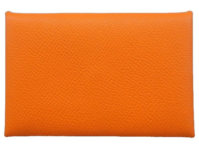 Hermès Hermes Calvi Orange Leather Card Case