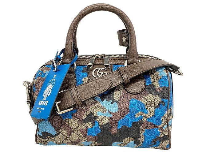 Gucci GG Camouflage Handbag Brown Blue