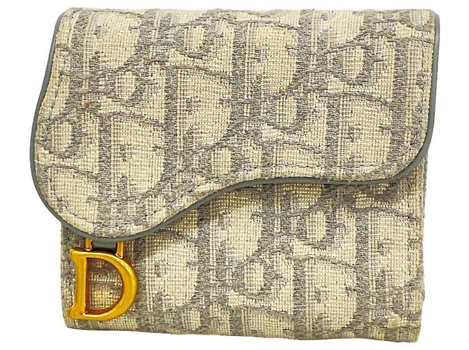 Cartera tri-fold de lona gris Christian Dior Castaño