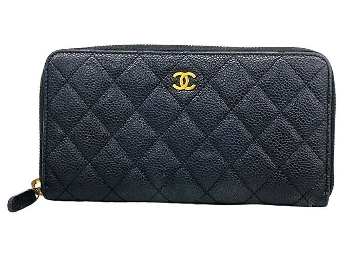 Carteira Longa Chanel em Pele de Bezerro Grão Preta Preto
