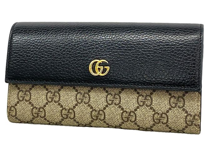 Gucci GG Supreme Long Wallet Brown Black