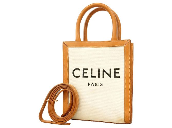 Céline Bolso Celine Mini Vertical Cabas Castaño Crudo